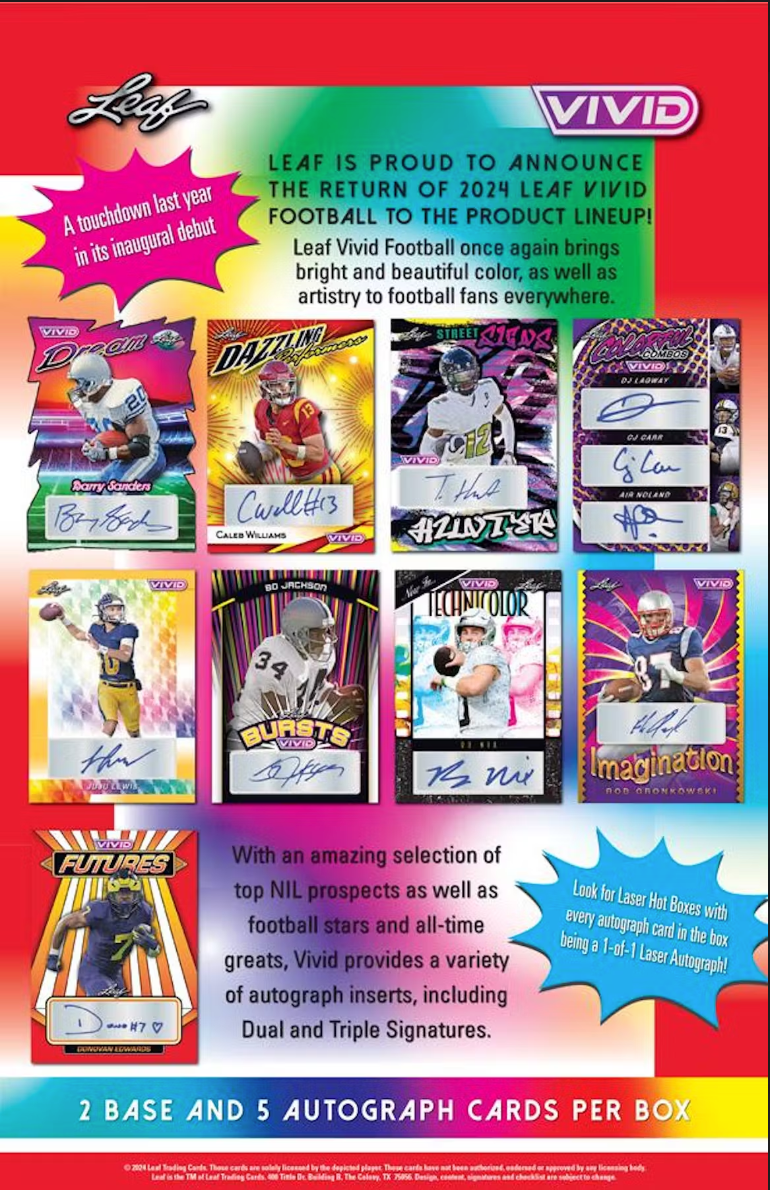 2024 Leaf Vivid Football Hobby, 10 Box Case