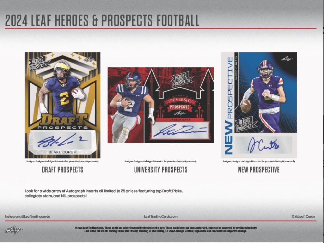 *LAST CASE* 2024 Leaf Heroes & Prospects Football Hobby, 12 Box Case
