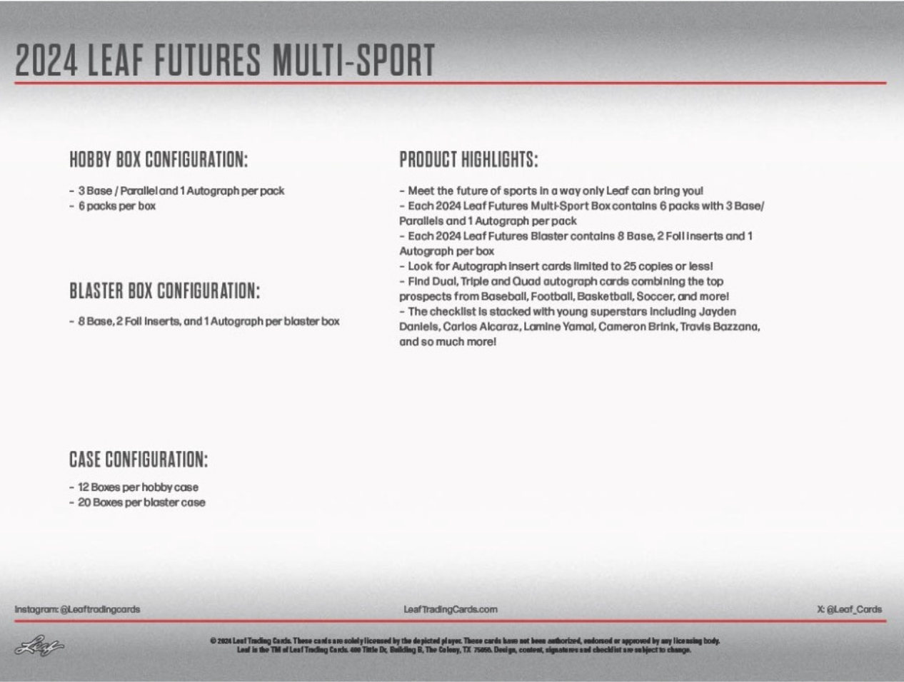 2024 Leaf Futures Multi-Sport, 20 Blaster Box Case