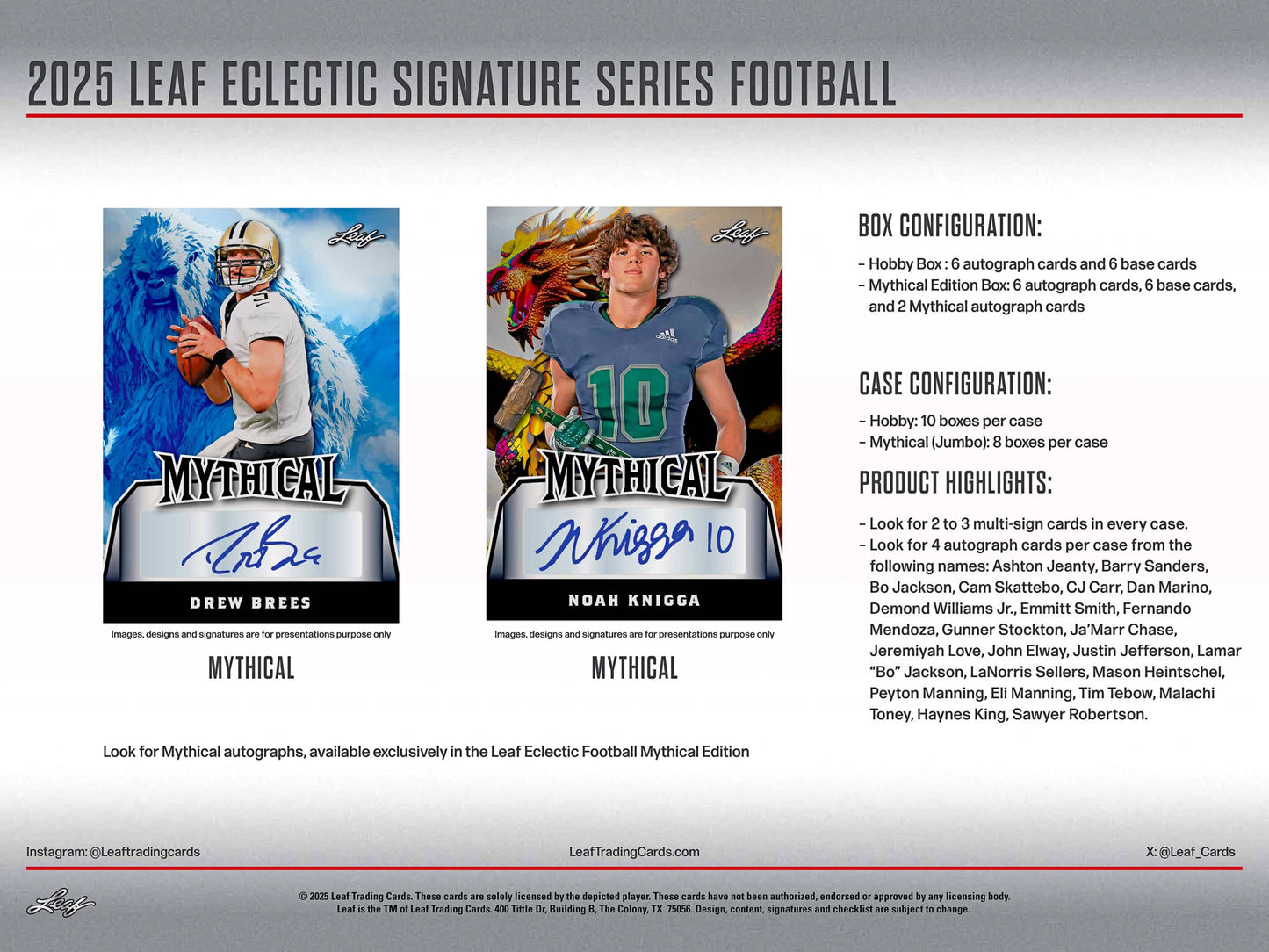* Last Case * 2025 Leaf Eclectic Football Mythical, 8 Box Case