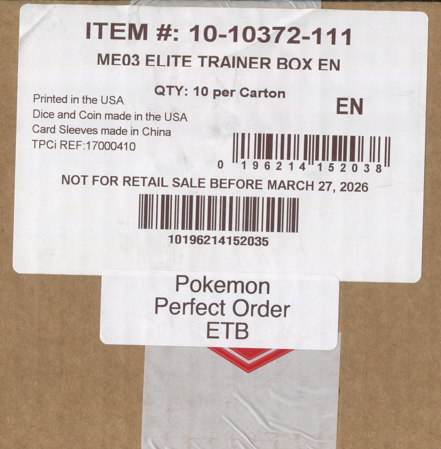 Pokemon Mega Evolution Perfect Order, 10 Elite Trainer Box (ETB) Case