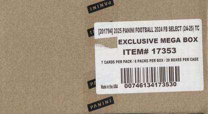 2024 Panini Select Football Mega, 20 Box (Red & Black Shock Die Cut) Case