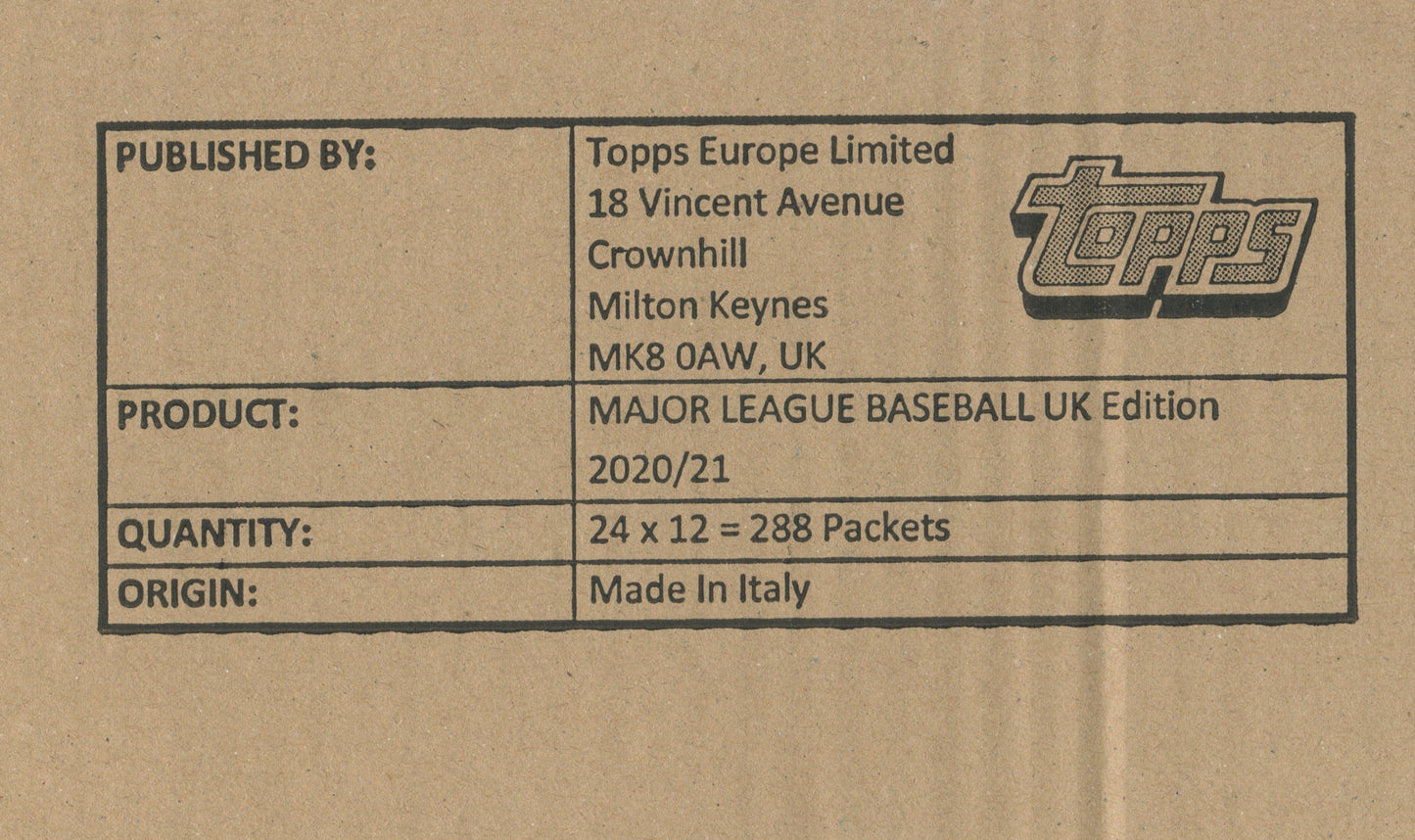 2020 Topps UK Edition Hobby Baseball, 12 Box Case