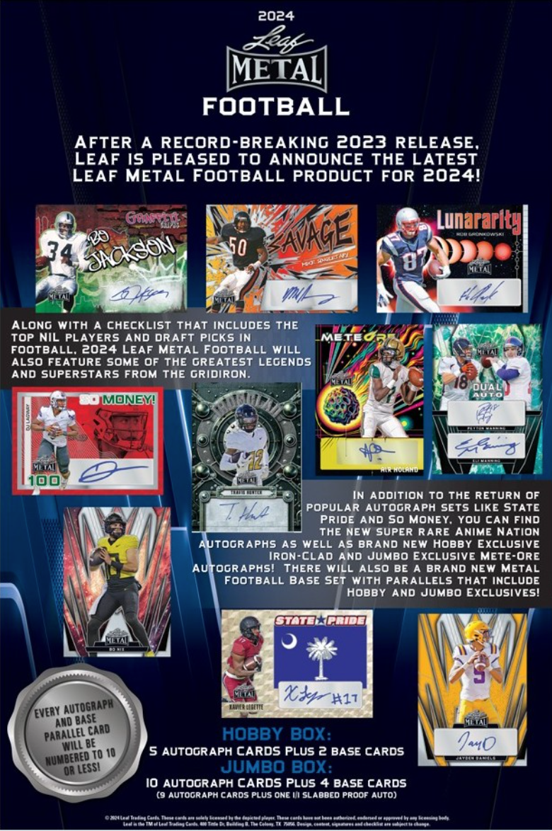 2024 Leaf Metal Football Hobby, 12 Box Case