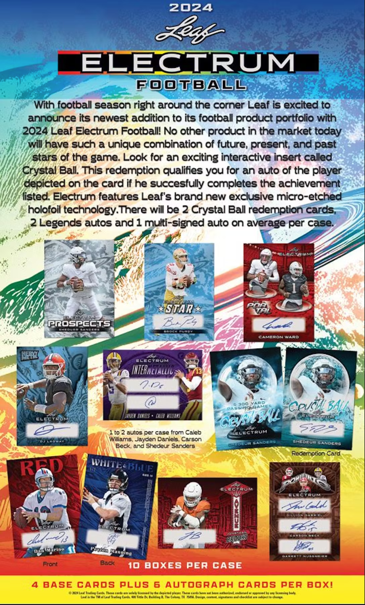 2024 Leaf Electrum Football Hobby, 10 Box Case