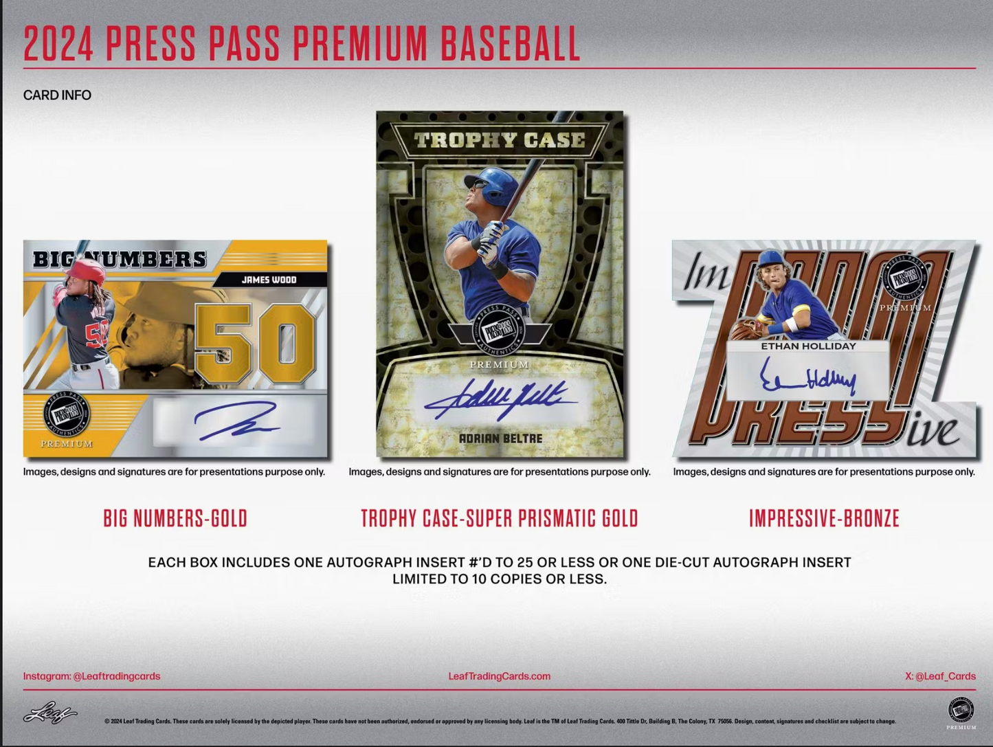*LAST CASE* 2024 Press Pass Premium Baseball Hobby, 10 Box Case