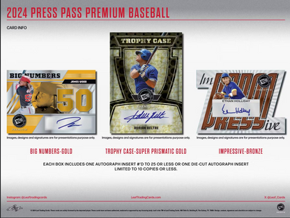 *LAST CASE* 2024 Press Pass Premium Baseball Hobby, 10 Box Case