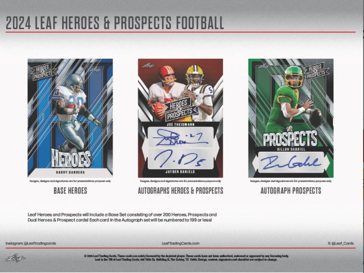 *LAST CASE* 2024 Leaf Heroes & Prospects Football Hobby, 12 Box Case