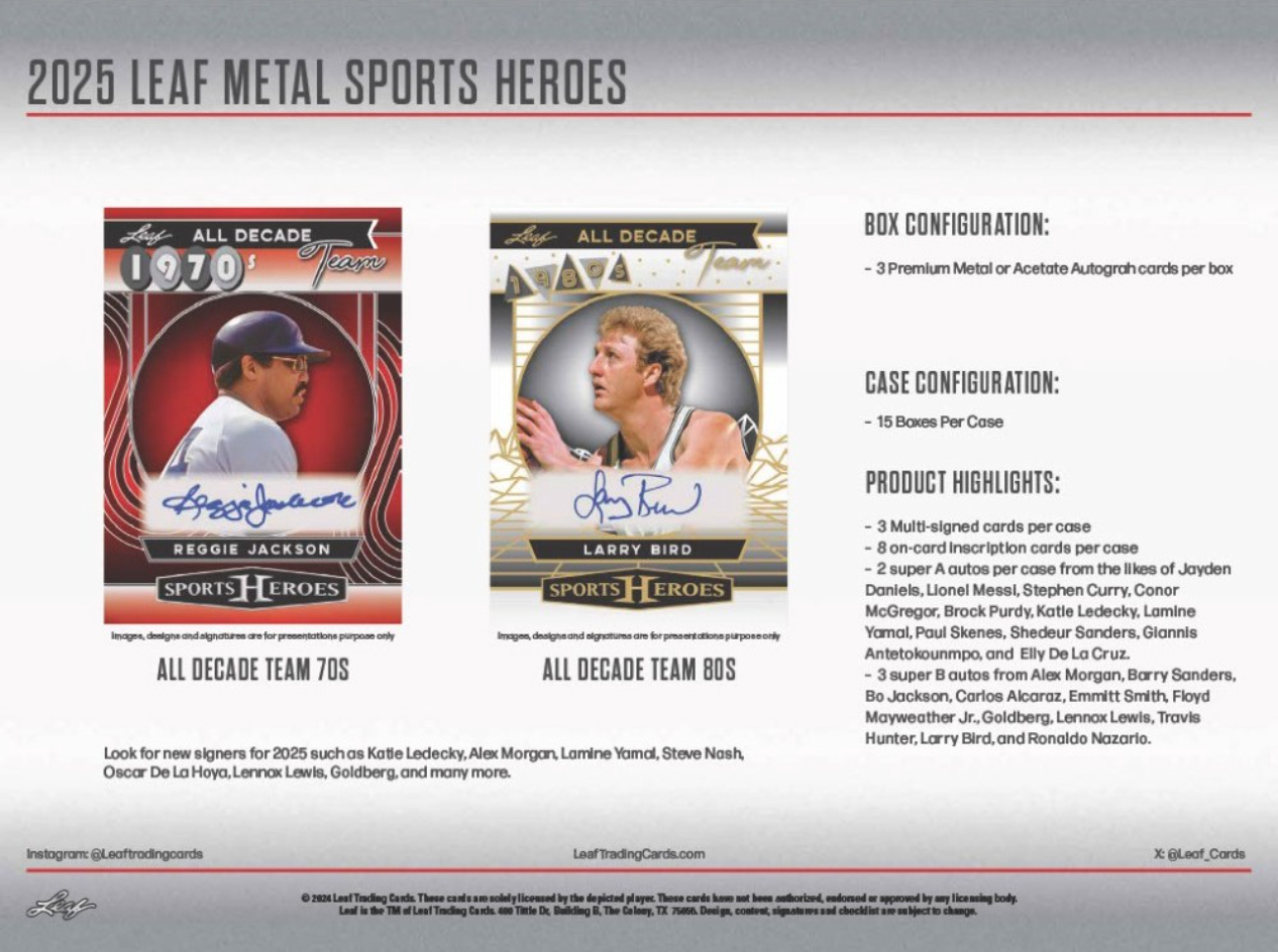 2025 Leaf Metal Sports Heroes Hobby, 25 Solo Pack Case