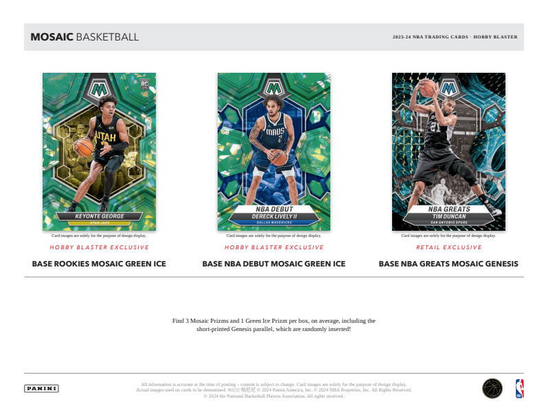 2023-24 Panini Mosaic Basketball, Hobby Blaster Box (GREEN ICE PRIZMS)