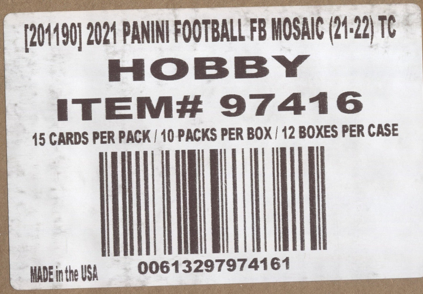 2021 Panini Mosaic Football Hobby, 12 Box Case