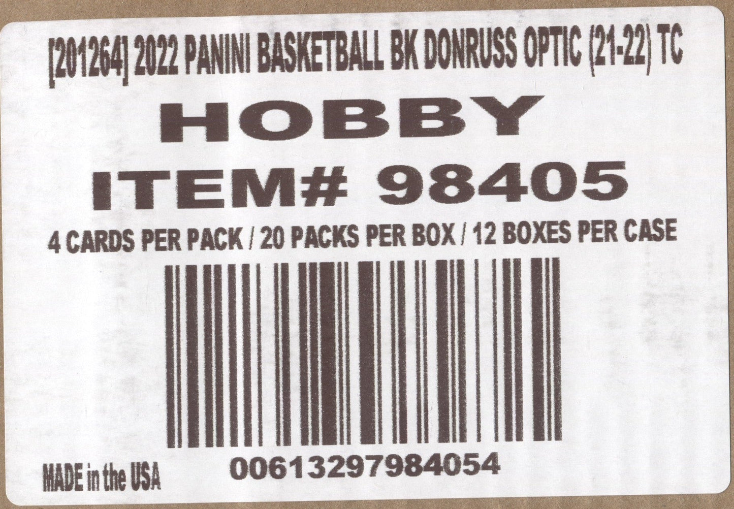 *LAST CASE* 2021-22 Donruss Optic Basketball Hobby, 12 Box Case