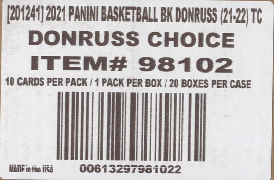 *LAST CASE* 2021-22 Panini Donruss Choice Basketball, 20 Box Case