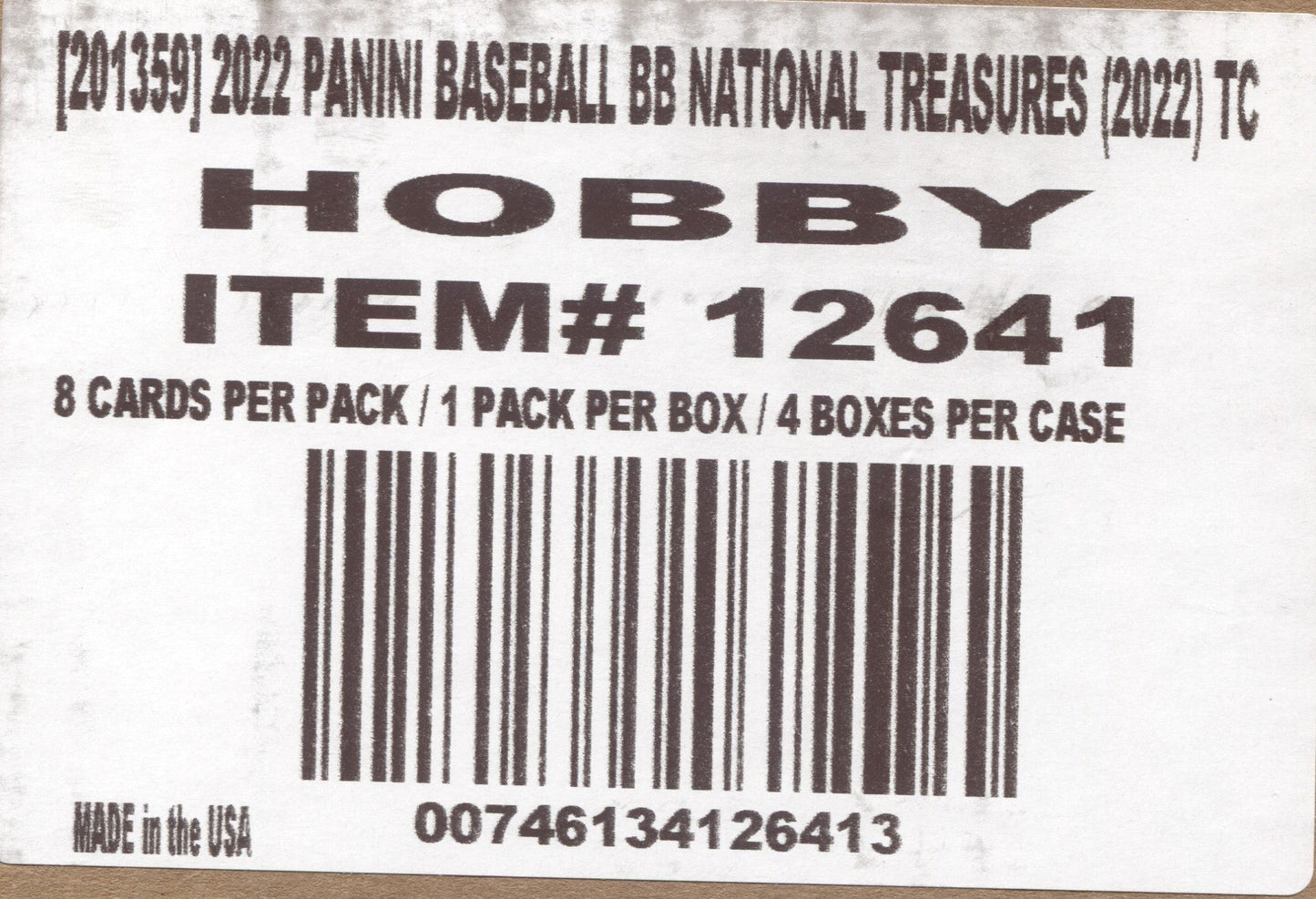 *LAST CASE* 2022 Panini National Treasures Baseball, 4 Box Case